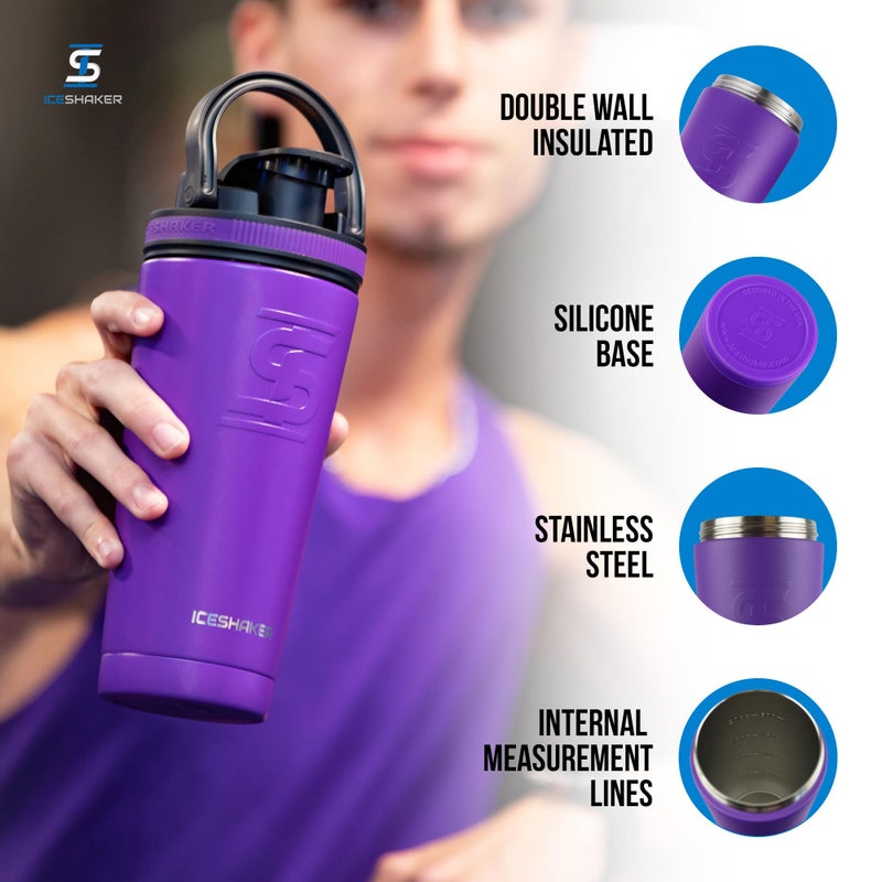 Ice Shaker زجاجة هزازة معزولة من الفولاذ المقاوم للصدأ | 26 أونصة، بنفسجي | تبقى باردة لأكثر من 30 ساعة | كوب معزول مع محرك دوار | زجاجة خالية من الروائح لخلطات البروتين، الماء، العصائر، الكوكتيلات - Image 4